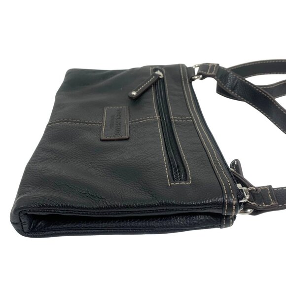 Tignanello Black Leather Travel Crossbody Bag Adj Strap - 3 Compartments EUC - Picture 4 of 16